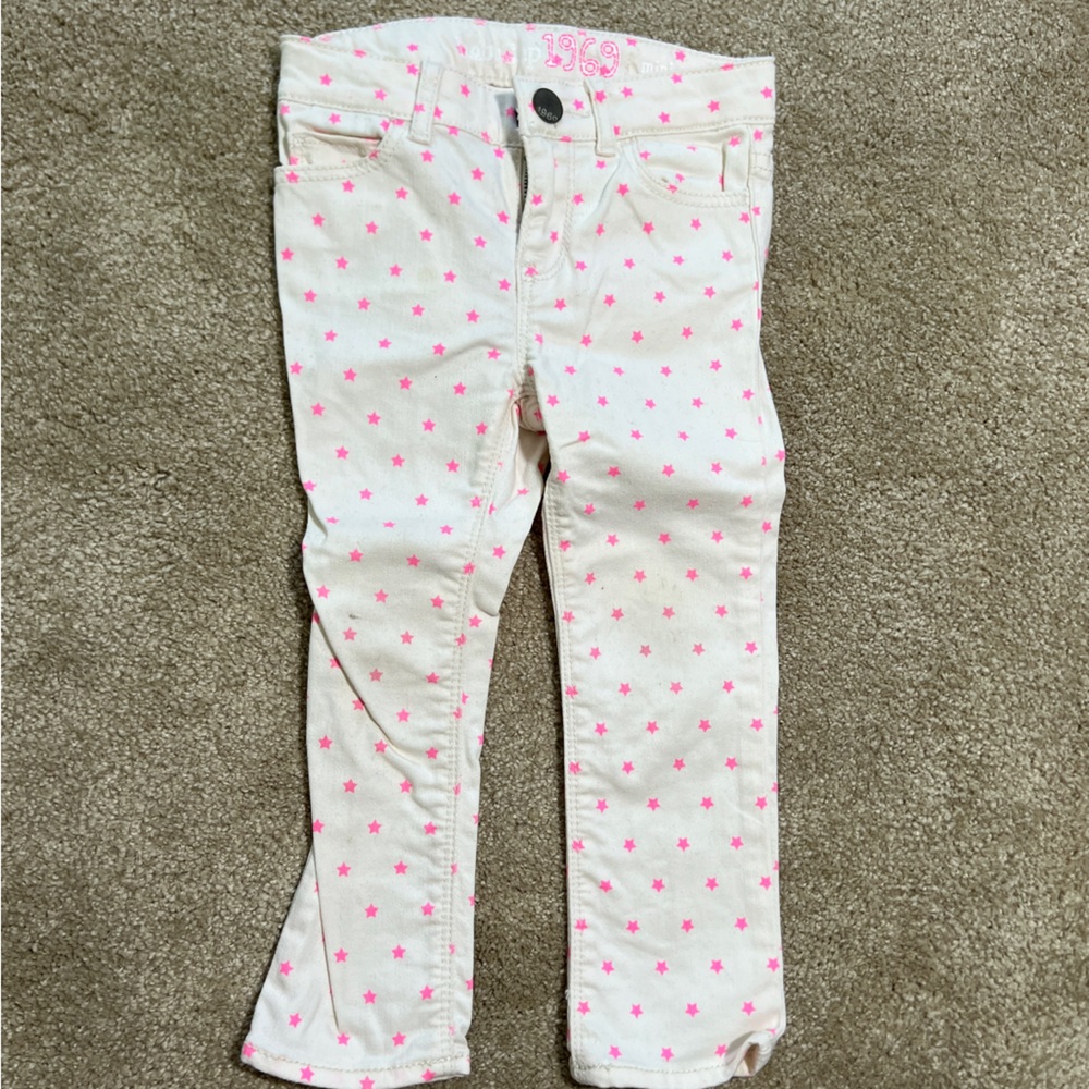 GAP Kids White Jeans with Pink Stars EUC